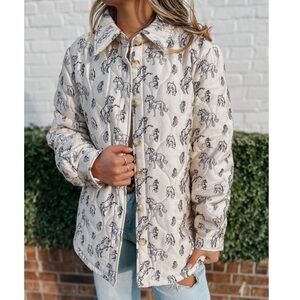 New Boot Barn Blue B Viral Horse Western Quilted Jacket in Cream Size Large